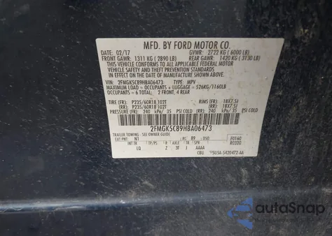 2017 Ford Flex Sel из США, поврежденный, VIN 2FMGK5C89HBA06473